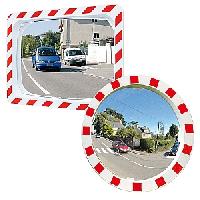Unzerbrechliche Spiegel  P.A.S. mit rot-weissem Rahmen 1.00/Stck  ,Spiegelfläche mm:D 900 ,Rahmen mm:D 1100 ,max. BE ca.:ca. 25 