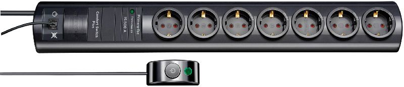  Primera-Tec Comfort Switch Plus 19.500A Überspannungsschutz-Steckdosenleiste 7-fach schwarz 2m H05VV-F 3G1,5 2 permanent, 5 schaltbar  1/Stck  ,Länge:6,500 ,Breite:16,700 ,Höhe:67,700 