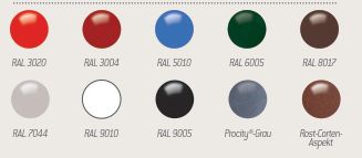10 Standard-RAL-Farben zur Wahl