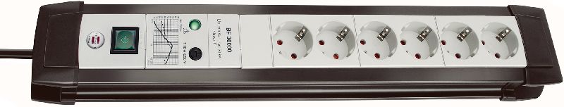  Premium-Line 30.000A berspannungsschutz-Steckdosenleiste 6-fach schwarz/lichtgrau 3m H05VV-F 3G1,5 