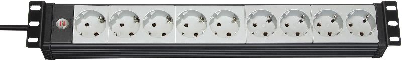  Premium-Line 19" Steckdosenleiste fr Schaltschrnke 9-fach schwarz/lichtgrau 3m H05VV-F 3G1,5 19"-Format 