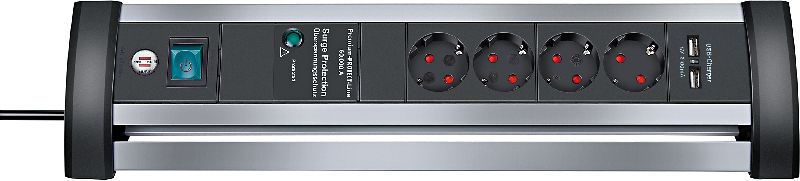  Alu-Office-Line 60.000A berspannungsschutz-Steckdosenleiste mit USB-Ladefunktion 4-fach 1,8m H05VV-F 3G1,5 