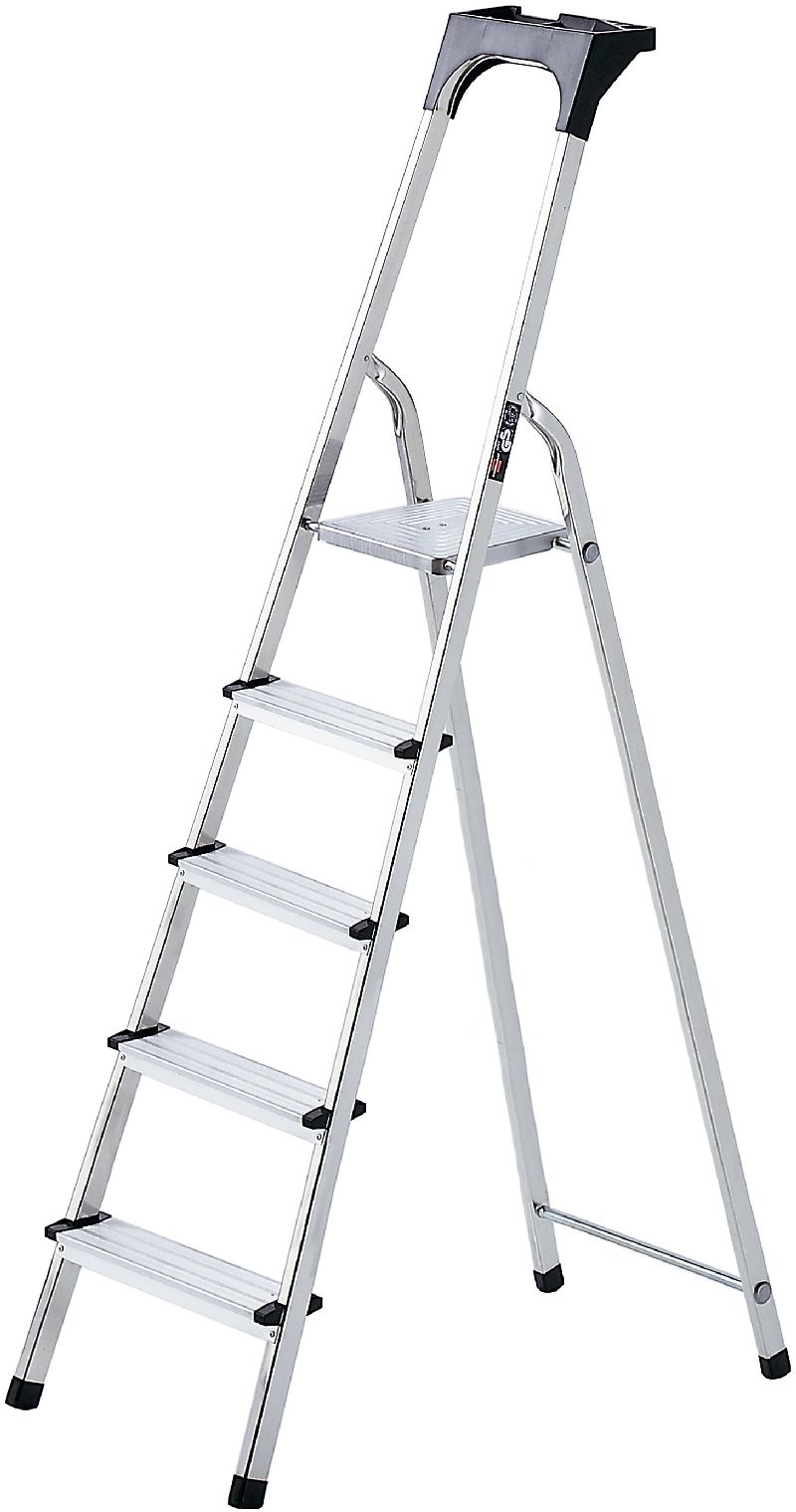  Haushaltsleiter Aluminium mit Arbeitsschale 5 Stufen Plattformhhe 1m 